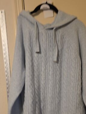 Light Blue Cable Knit Hooded Sweater